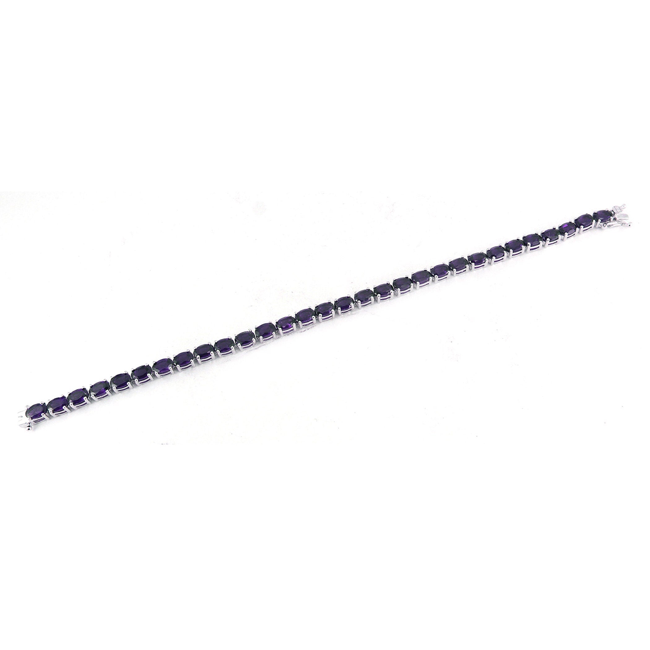 Natural Amethyst Bracelet – 925 Sterling Silver Tennis Design